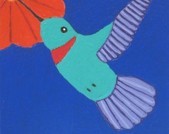 Red Throated Hummingbird Original Painting