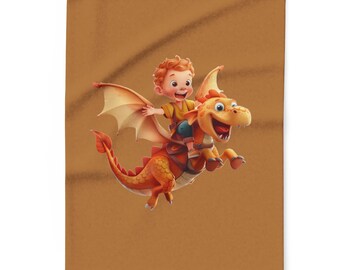 Riding a Dragon Boy Blanket I Light Brown I Fleece I Baby Blanket I Boy  Blanket I Gift for boys I Housewarming Gift I For Young Parents