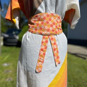 Mrs Roper inspired Kaftan, Bag and Reversible Obie Belt made from repurposed Vintage Sheet shown. size M image 4