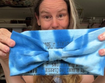 Mystery in BLUE Gathered recycled TShirt Headband max 25 inches by CC QUILTER