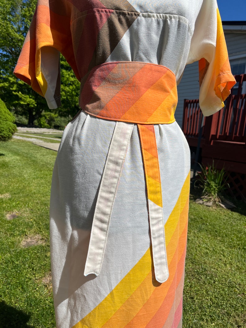Mrs Roper inspired Kaftan, Bag and Reversible Obie Belt made from repurposed Vintage Sheet shown. size M image 3