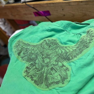 SteamPunk OWL Upcycled LAUREN Ralph Lauren linen button down shirt sz M/M by ccquilter