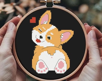 Funny Corgi Cross Stitch Pattern: Dog Ass, Simple DIY (PDF)