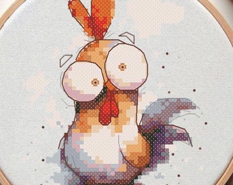 Funny Big-Eyed Rooster Cross Stitch Pattern (PDF Download)