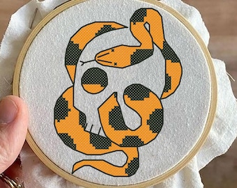 Snake and Skull Cross Stitch Pattern: Easy DIY Cozy Gift (PDF Download)