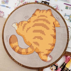 Tabby Cat Cross Stitch Pattern: Funny Red Cat Design (PDF Download)