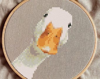 Curious cute white goose Cross stitch pattern PDF 45х83 stitches simple pattern instant download