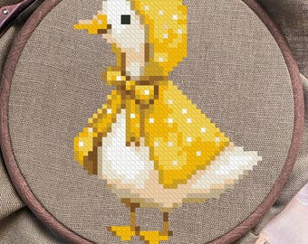 Cute duck in a raincoat Сross stitch pattern PDF 40х57 stitches simple pattern for cool gift DIY instant download