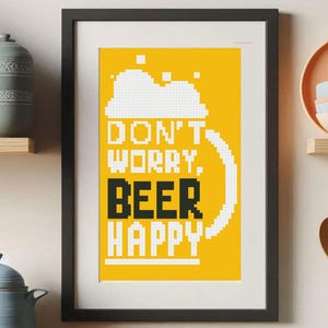 Funny Beer Cross Stitch Pattern: "Don't Worry, Beer Happy" (PDF Download)
