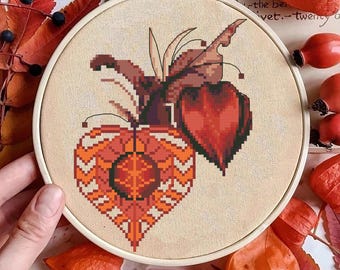Physalis Cross Stitch Pattern: Easy Cozy DIY Project (PDF Download 66x86 Stitches)