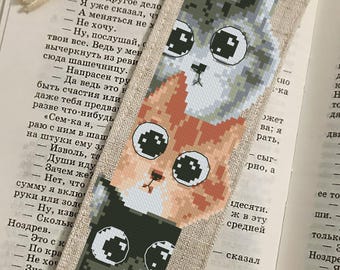 Three Kittens Bookmark Embroidery: Easy Cross Stitch Pattern (PDF)