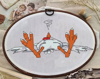 Funny Tired Rooster Cross Stitch Pattern: Easy DIY Decor (PDF Download 83x38 stitches)
