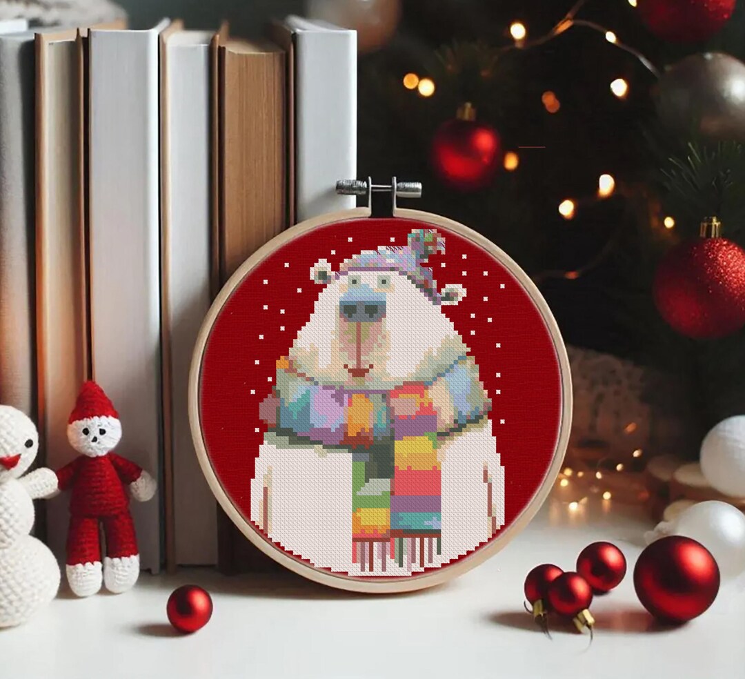 Polar Bear in Scarf Cross Stitch Pattern (PDF Download) - Etsy