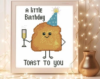 Birthday Champagne Cross Stitch Pattern: Toast Card DIY (PDF Download 67x95 stitches)