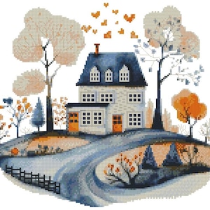 Autumn house Cross stitch pattern PDF 160х145 stitches easy pattern for cool gift DIY instant download