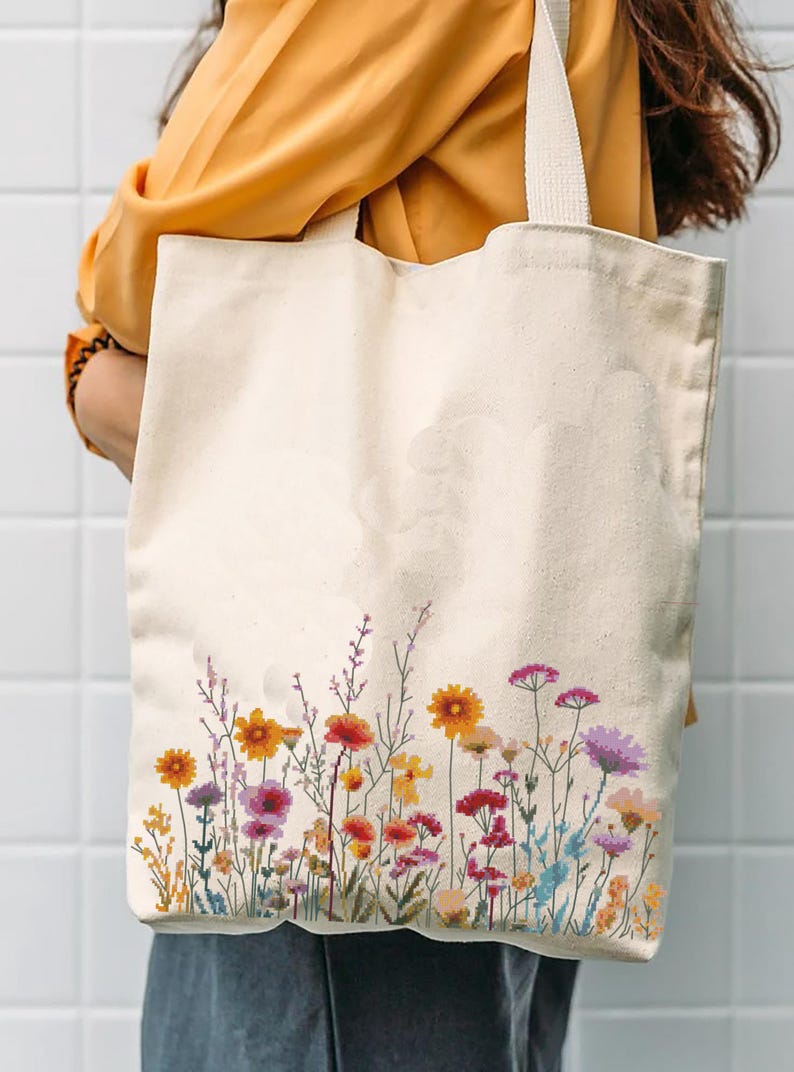 Wildflower Shopper Cross Stitch Pattern: Easy Floral Embroidery (PDF ...