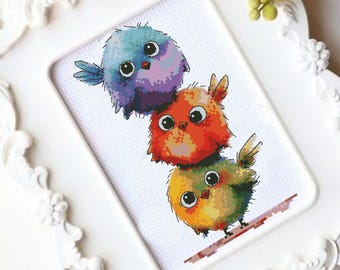 Colorful Birds Cross Stitch Pattern: Cheerful DIY Embroidery (PDF Pattern)