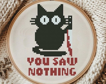 Grappig kruissteekpatroon zwarte kat: je hebt niets gezien (pdf-download)
