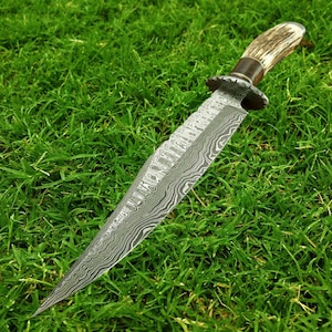 Handmade Damascus Steel Hunting Big Vintage Bowie Knife with Stag Handle knife Birthday Anniversary Wedding Gift Halloween Thanksgiving Gift