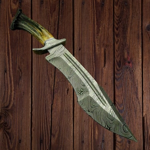 15&quot;New Handmade Damascus Steel Hunting Big Vintage Bowie Knife with Stag Handle Birthday, Anniversary Wedding Gift Father day Gift Ak-47