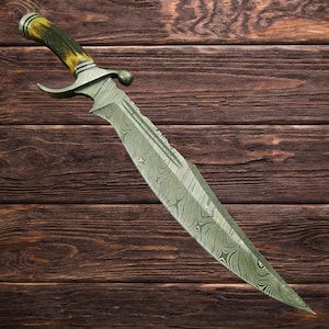 Handmade Damascus Steel Hunting Big Vintage Bowie Knife with Stag Handle knife Birthday Anniversary Wedding Gift Halloween Thanksgiving Gift