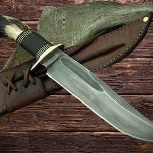 17&quot;Handmade D2 Steel Hunting Big Vintage Bowie Knife with stag Handle knife Birthday, Anniversary Wedding Gift for him Father day Gift 2025