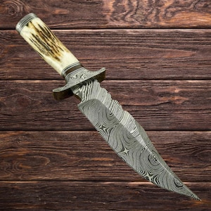 Handmade Damascus Steel Hunting Big Vintage Bowie Knife with Stag Handle knife Birthday Anniversary Wedding Gift Halloween Thanksgiving Gift