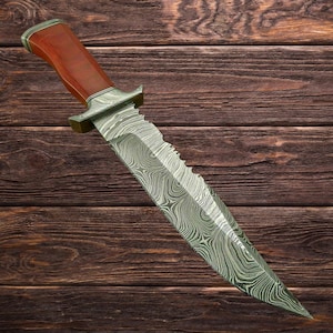 Handmade Damascus Steel Hunting Big Vintage Bowie Knife with Wood Handle knife Birthday Anniversary Wedding Gift Halloween Thanksgiving Gift