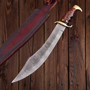 25&quot;Custom Handmade Damascus Steel Bowie Knife Hunting Big Vintage Bowie Knife Birthday Anniversary Wedding Gift Father Day Gift USA made