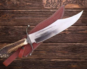 17&quot;Handmade D2 Steel Hunting Big Vintage Bowie Knife with stag Handle knife Birthday, Anniversary Wedding Gift for him Father day Gift 2025