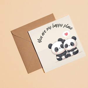 Tarjeta romántica imprimible "Te amo" / Tarjeta de felicitación de amor con descarga digital de un lindo panda / Diseño lindo y divertido para ocasiones especiales