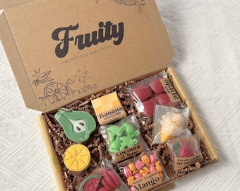 Coffret découverte de fondants parfumés fruités à la cire de soja | Fondants parfumés artisanaux en forme de fruits | Coffret cadeau parfumé fruité pour la maison | Cadeau compatible avec les boîtes aux lettres