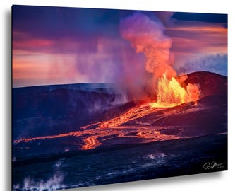 Kilauea Volcano Lava Flow Photo - Night Sky Eruption, Fine Art Print