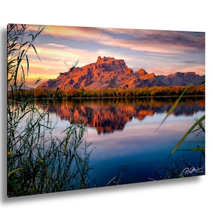 Red Mountain Reflection Salt River Phoenix Sunset: Arizona Desert Landscape photograph