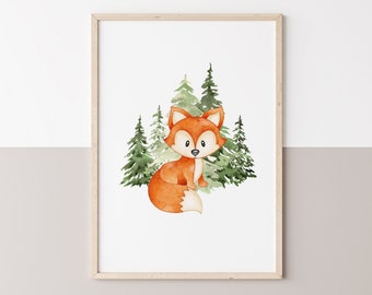 Woodland Fox Nursery Print, Woodland Animals Print, Woodland Animals Art Print, Kids Woodlands Art, Nursery Print, Digital Print