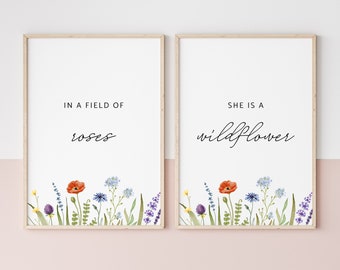 In A Field of Roses Duo Print, Girl Affirmation Art, Mädchenzimmer Wandkunst, Mädchenzimmer Poster, Mädchenzimmer Deko, Digitaldruck