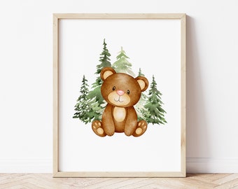 Woodland Bear Nursery Print, Woodland Animals Print, Woodland Animals Art Print, Kids Woodlands Art, Nursery Print, Digital Print