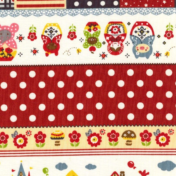 Japanese Fabric - Matryoshka Pig Kawaii Half Yard