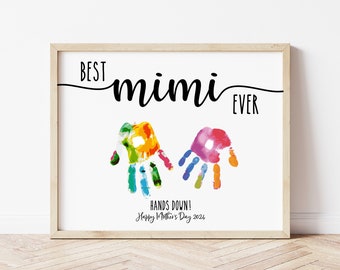 Handprint Art, Mother's Day Gift for Mimi, Best Nana Ever Hands Down, Gift for Grandma, Handprint Craft, Digital Print