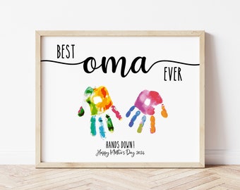 Handprint Art, Mother's Day Gift for Oma, Best Nana Ever Hands Down, Gift for Grandma, Handprint Craft, Digital Print