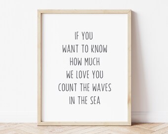 Count The Waves Print, Ocean Themed Nursery Prints, Ocean Typographic Print, Nautical Nursery, Kids Ocean Art, Digital Prints