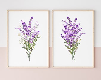 Lavender Bouquet Nursery Print, Set of 2, Nursery Floral Print, Nursery Floral Art, Girl Nursery Print, Girl Floral Room Print, Digital File