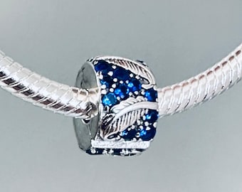 Authentic Curved Feather & Pave Clip Charm 925 Ale Silver Charm for Pandora bracelets/ Charms for bracelet, Safety chain, Necklace, Ring