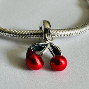 New Authentic Pandora Asymmetrical CHERRY Fruit Dangle Charm For Pandora Bracelets