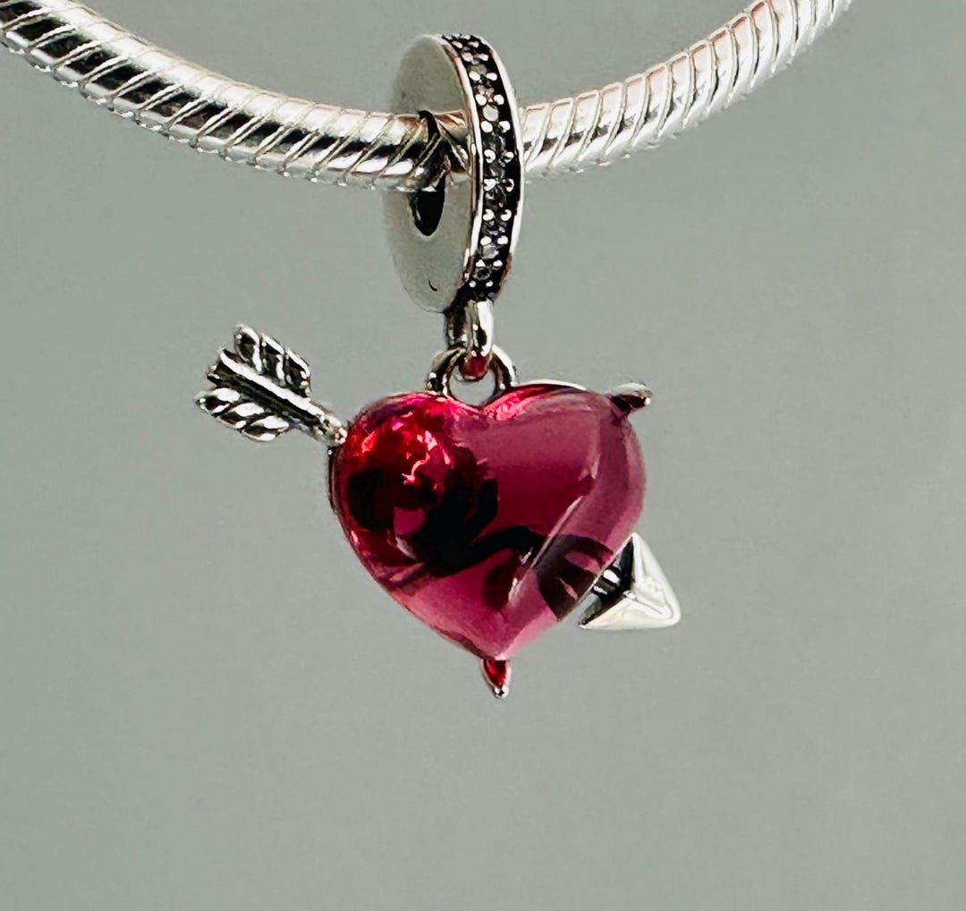 Red Heart & Arrow Murano Glass Dangle Charm 793085C01 for Pandora ...