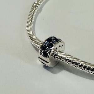 New Authentic Silver BLUE Stone Clip Charm 925 Ale /Charm for bracelet/Fit For Pandora Bracelet/Silver Bracelet/Safety Chain