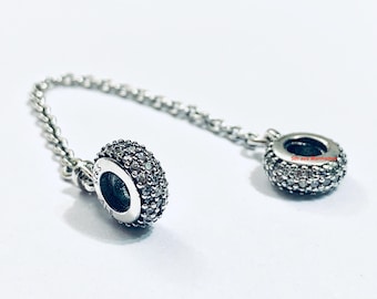 New Authentic Silver Pave Safety Chain For Pandora Bracelets / silver charms/ Silver Bracelet/ Safety Chain/Ring