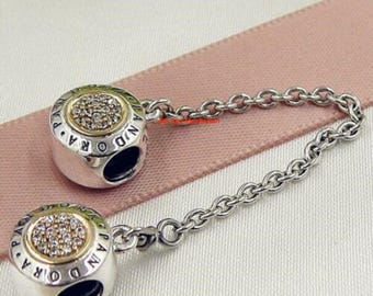 New Authentic Pandora Silver Safety Chain Charm 2Tone