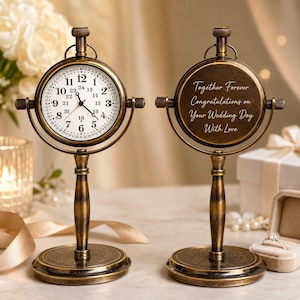 Cadeau de mariage pour couples, horloge de bureau en laiton personnalisée, cadeau souvenir de mariages et d'anniversaires
