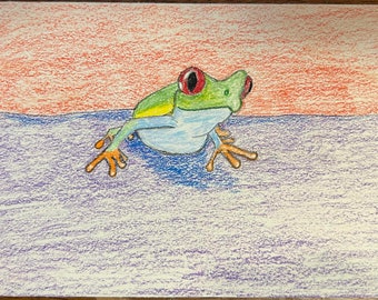 Colored Pencil of a Red Eyed Tree Frog, Colored Pencil Drawing, Fine Art Drawing, Drawing, Red Eyed Tree Frog #2